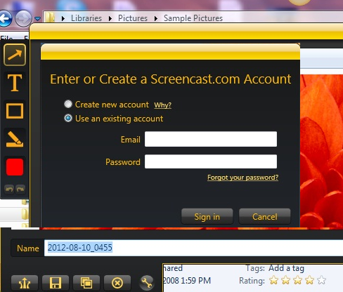 hot key for jing screen capture