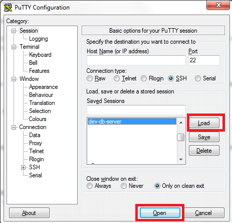 PuTTY Load Session