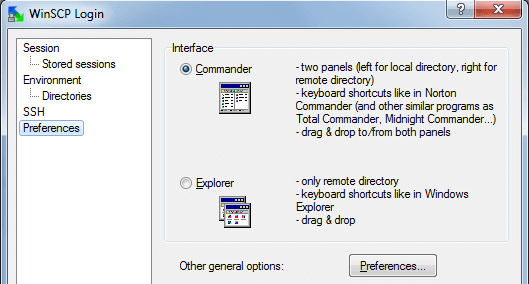 WinSCP Preferences