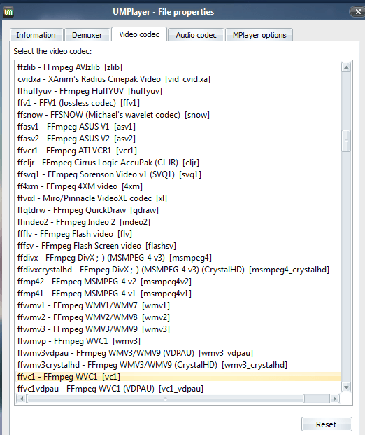 UMPlayer Video Codec
