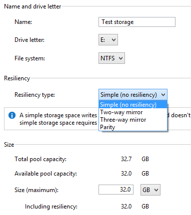 Windows 8 Create Storage Pool