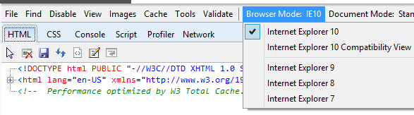 Windows 8 IE 10 Compatibility Mode