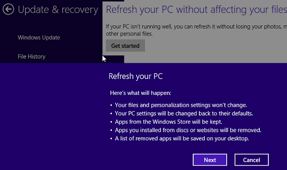 Windows 8 Refresh Option