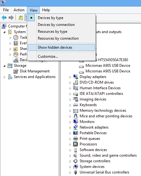 Windows 8 Show Hidden Devices