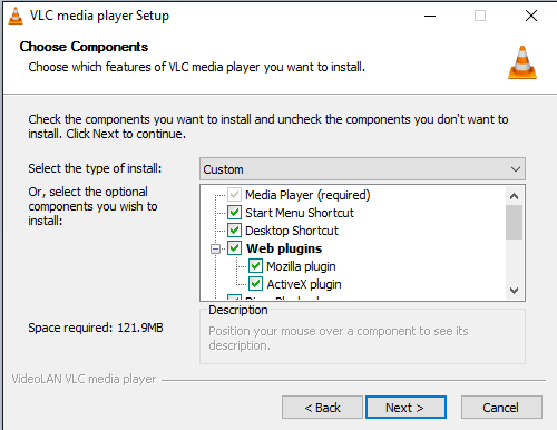 VLC Install Choose Components