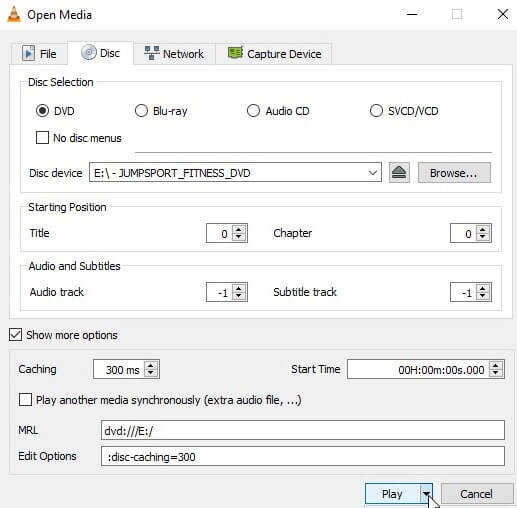 VLC DVD Play Options